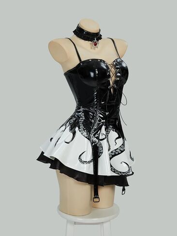 MEOWCOS Womens Gothic Cthulhu Dress Set Noctilucent Print Cami Top and Skirt with Choker in Kuwait