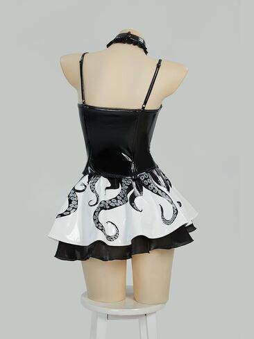 MEOWCOS Womens Gothic Cthulhu Dress Set Noctilucent Print Cami Top and Skirt with Choker in Kuwait