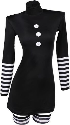 The Puppet Costume Marionette Cosplay Black Dress Striped Stocking Puppet Marionette Adults Women Halloween Outfits (Black, S) in Saudi Arabia