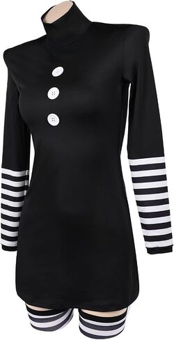The Puppet Costume Marionette Cosplay Black Dress Striped Stocking Puppet Marionette Adults Women Halloween Outfits (Black, S) in Saudi Arabia