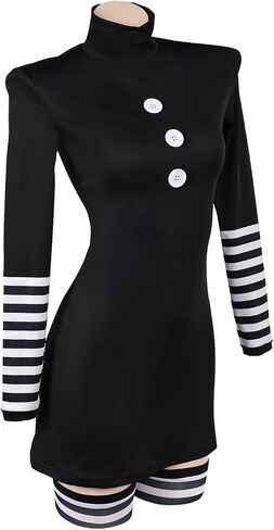 The Puppet Costume Marionette Cosplay Black Dress Striped Stocking Puppet Marionette Adults Women Halloween Outfits (Black, S) in Saudi Arabia