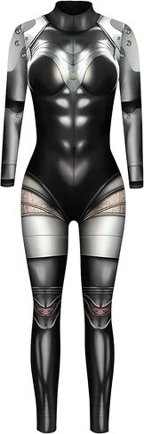 FEOYA Skeleton Jumpsuit for Women Halloween Costume Long Sleeve Skinny Catsuit 3D Print Skull Bodysuit Bone Cosplay Outfit in Saudi Arabia