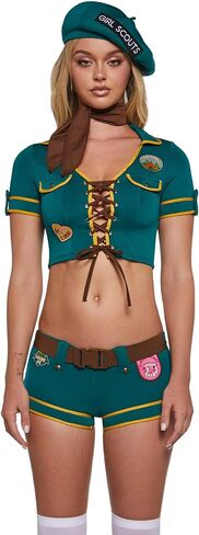 Dolls Kill Women's Scout Girl Costume by Trickz N' Treatz – Halloween Outfit with Lace-Up Top, Shorts, Belt & Beret in Kuwait