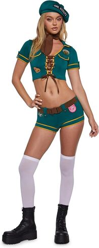 Dolls Kill Women's Scout Girl Costume by Trickz N' Treatz – Halloween Outfit with Lace-Up Top, Shorts, Belt & Beret in Kuwait