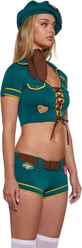 Dolls Kill Women's Scout Girl Costume by Trickz N' Treatz – Halloween Outfit with Lace-Up Top, Shorts, Belt & Beret in Kuwait