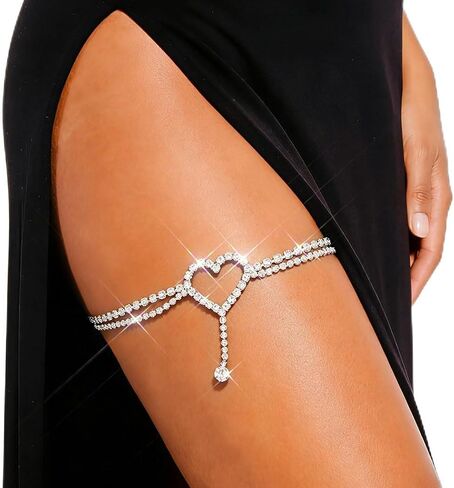 Rhinestone Garter Silver Heart Thigh Jewelry Layered Thigh Chain for Women in Saudi Arabia