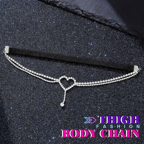 Rhinestone Garter Silver Heart Thigh Jewelry Layered Thigh Chain for Women in Saudi Arabia