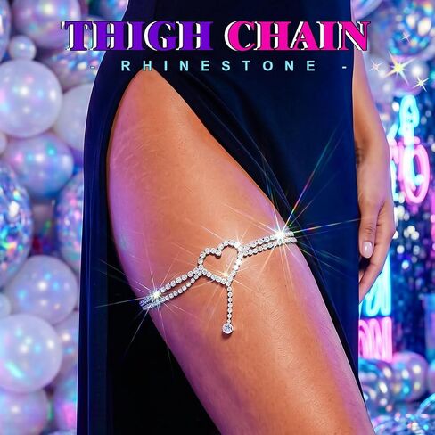 Rhinestone Garter Silver Heart Thigh Jewelry Layered Thigh Chain for Women in Saudi Arabia