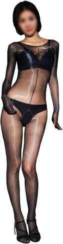 LESOYA Women Men 1D Ultrathin Shiny Glossy Full Bodystocking Nylon Sheer Bodysuit Catsuit with Gloves in Saudi Arabia