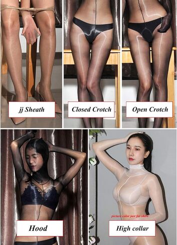 LESOYA Women Men 1D Ultrathin Shiny Glossy Full Bodystocking Nylon Sheer Bodysuit Catsuit with Gloves in Saudi Arabia