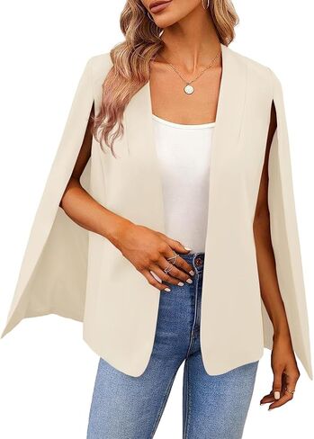 Women's Cape Blazer Split Long Sleeve Open Front Blazer Jacket Business Casual Suit Tops Cardigan Coats Apricot in Saudi Arabia