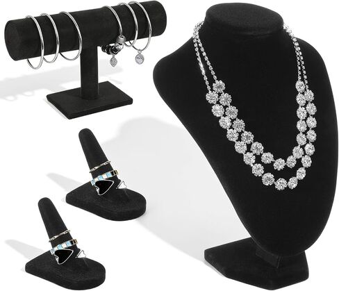 4 Pcs Black Velvet Jewelry Display Set, Velvet Necklace Bust Holder Bracelet Organizer 2 Ring Finger Jewelry Holder For Trade Show Jewelry Showcase Home Decor in Saudi Arabia