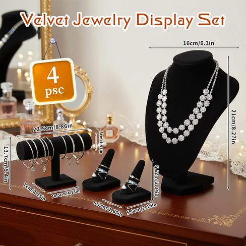 4 Pcs Black Velvet Jewelry Display Set, Velvet Necklace Bust Holder Bracelet Organizer 2 Ring Finger Jewelry Holder For Trade Show Jewelry Showcase Home Decor in Saudi Arabia