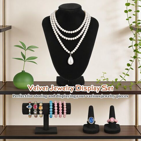 4 Pcs Black Velvet Jewelry Display Set, Velvet Necklace Bust Holder Bracelet Organizer 2 Ring Finger Jewelry Holder For Trade Show Jewelry Showcase Home Decor in Saudi Arabia