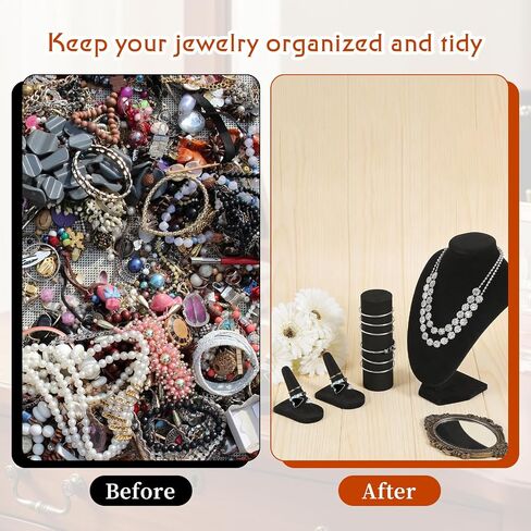 4 Pcs Black Velvet Jewelry Display Set, Velvet Necklace Bust Holder Bracelet Organizer 2 Ring Finger Jewelry Holder For Trade Show Jewelry Showcase Home Decor in Saudi Arabia