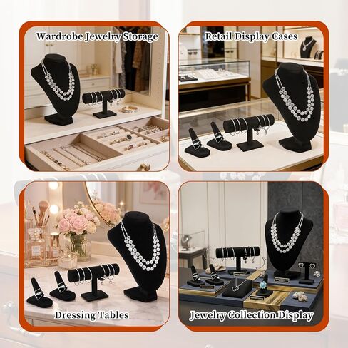 4 Pcs Black Velvet Jewelry Display Set, Velvet Necklace Bust Holder Bracelet Organizer 2 Ring Finger Jewelry Holder For Trade Show Jewelry Showcase Home Decor in Saudi Arabia