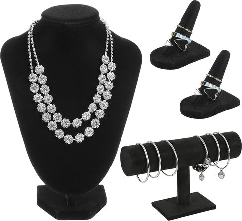 4 Pcs Black Velvet Jewelry Display Set, Velvet Necklace Bust Holder Bracelet Organizer 2 Ring Finger Jewelry Holder For Trade Show Jewelry Showcase Home Decor in Saudi Arabia