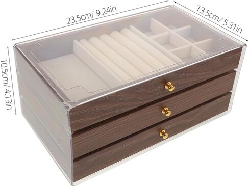 Holibanna Vintage Walnut Wood Jewelry Box with 3 Layer Storage and Drawers Retro Multi-tier Jewelry Organizer Elegant Trinket Box for Necklaces and Rings in Saudi Arabia