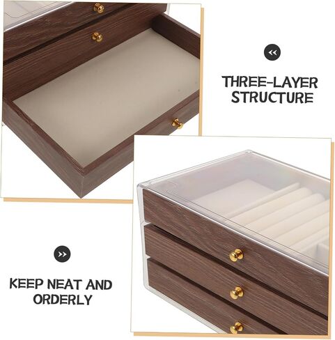 Holibanna Vintage Walnut Wood Jewelry Box with 3 Layer Storage and Drawers Retro Multi-tier Jewelry Organizer Elegant Trinket Box for Necklaces and Rings in Saudi Arabia