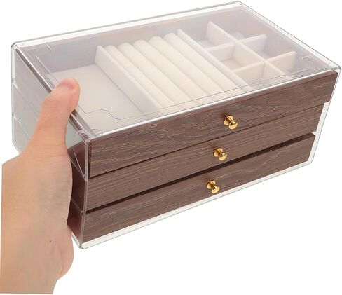 Holibanna Vintage Walnut Wood Jewelry Box with 3 Layer Storage and Drawers Retro Multi-tier Jewelry Organizer Elegant Trinket Box for Necklaces and Rings in Saudi Arabia
