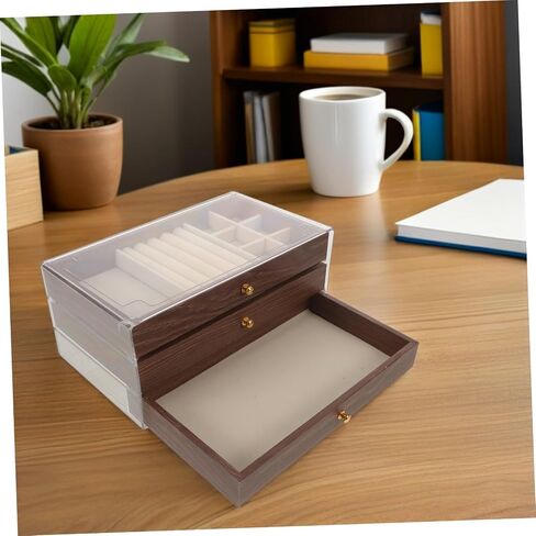 Holibanna Vintage Walnut Wood Jewelry Box with 3 Layer Storage and Drawers Retro Multi-tier Jewelry Organizer Elegant Trinket Box for Necklaces and Rings in Saudi Arabia