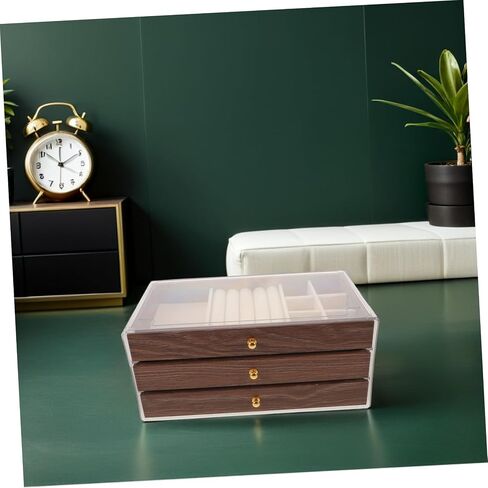 Holibanna Vintage Walnut Wood Jewelry Box with 3 Layer Storage and Drawers Retro Multi-tier Jewelry Organizer Elegant Trinket Box for Necklaces and Rings in Saudi Arabia