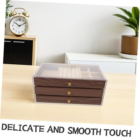 Holibanna Vintage Walnut Wood Jewelry Box with 3 Layer Storage and Drawers Retro Multi-tier Jewelry Organizer Elegant Trinket Box for Necklaces and Rings in Saudi Arabia