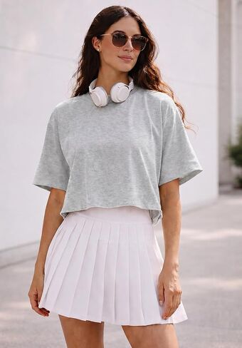 JINKESI Women's Loose Workout Crop Tops Casual Short Sleeve Drop Shoulder T-Shirts Basic Loose Yoga Running Tees in Saudi Arabia