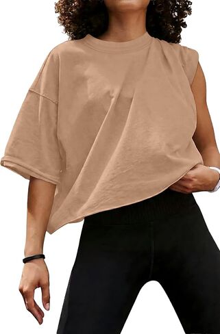 JINKESI Women's Loose Workout Crop Tops Casual Short Sleeve Drop Shoulder T-Shirts Basic Loose Yoga Running Tees in Saudi Arabia