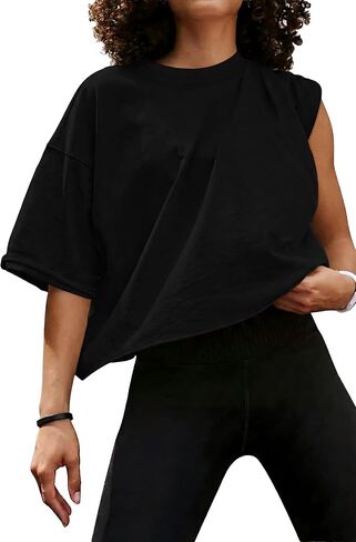 JINKESI Women's Loose Workout Crop Tops Casual Short Sleeve Drop Shoulder T-Shirts Basic Loose Yoga Running Tees in Saudi Arabia