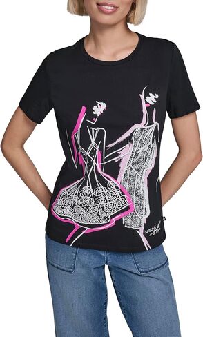 Karl Lagerfeld Women's Short Sleeve Crew Neck Fashion Logo T-Shirt in Kuwait