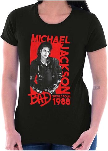 تي شيرت Michael Jackson Bad World Tour 1988 للسيدات ذو تصميم نحيف in Kuwait
