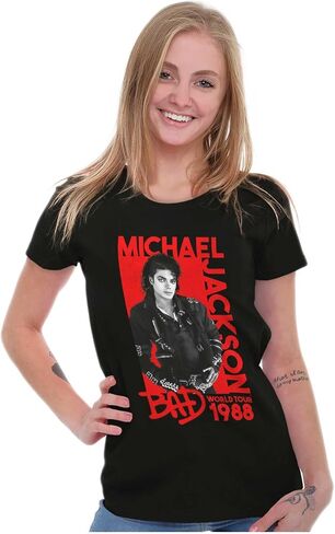 تي شيرت Michael Jackson Bad World Tour 1988 للسيدات ذو تصميم نحيف in Kuwait