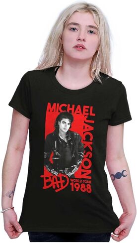 تي شيرت Michael Jackson Bad World Tour 1988 للسيدات ذو تصميم نحيف in Kuwait