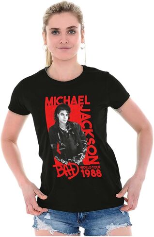 تي شيرت Michael Jackson Bad World Tour 1988 للسيدات ذو تصميم نحيف in Kuwait
