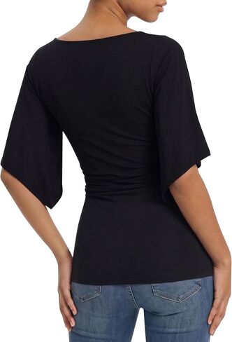 MANGOPOP Boat Neck Tops for Women 3/4 Sleeve Bell Sleeve Fitted Ruched Shirts Summer Y2k Trendy Going Out Tops 2026 in Kuwait