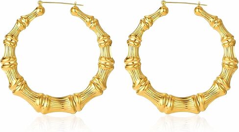 Bamboo Hoop Earrings for Women Gold Large Hoop Earrings Hip Hop Retro 80s 90s Juneteenth Outfits Accessories in Saudi Arabia