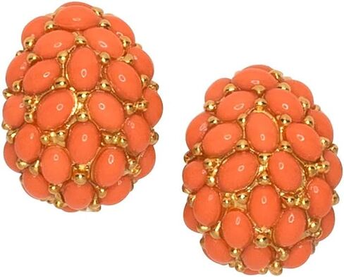 Kenneth Jay Lane Coral-Color Clip-On Button or Cabochon Hoop Earrings (Cabachon Hoop - Large) in Kuwait