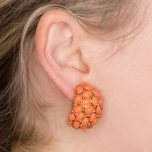 Kenneth Jay Lane Coral-Color Clip-On Button or Cabochon Hoop Earrings (Cabachon Hoop - Large) in Kuwait