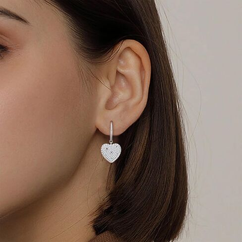 Sterling Silver Heart Dangle Hoop Earrings Cubic Zirconia Hypoallergenic Dainty Love Heart Drop Earrings for Sensitive Ears Women Jewelry in Saudi Arabia