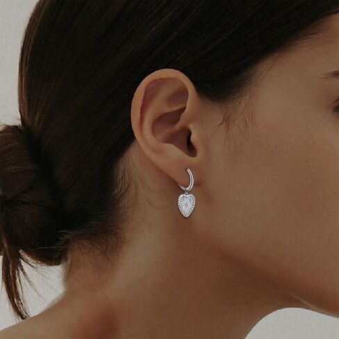 Sterling Silver Heart Dangle Hoop Earrings Cubic Zirconia Hypoallergenic Dainty Love Heart Drop Earrings for Sensitive Ears Women Jewelry in Saudi Arabia