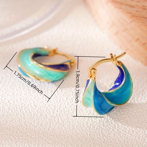 Vibrant Blue Enamel Spiral Irregular Hoop Earrings for Women Casual Beach Vacation Party Creative Jewelry in Kuwait