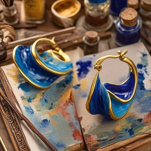 Vibrant Blue Enamel Spiral Irregular Hoop Earrings for Women Casual Beach Vacation Party Creative Jewelry in Kuwait
