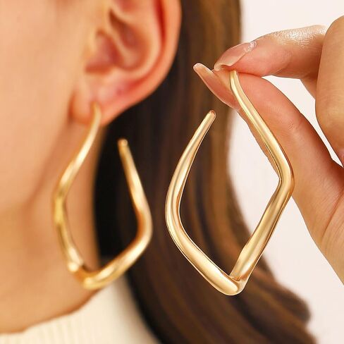 Large Gold Hoop Earrings Square Hoop Earrings for Women Vintage Dangle Earring in Kuwait