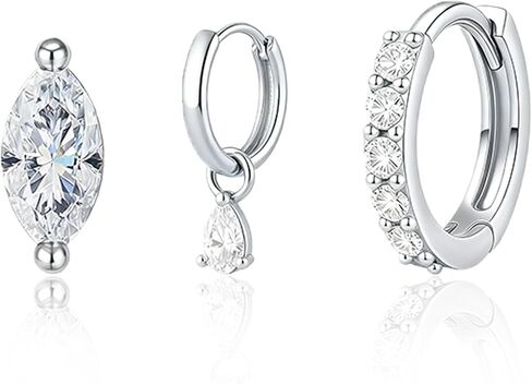 3 Pcs 14K Gold Stud Earrings for Women - Dainty Hypoallergenic Flat Back Cartilage Earring Sets for Multiple Piercing - Small Dangle Huggie Hoop Stud Earrings Stacks in Saudi Arabia