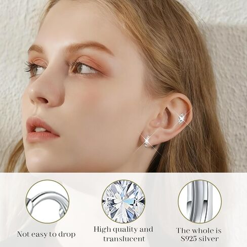 3 Pcs 14K Gold Stud Earrings for Women - Dainty Hypoallergenic Flat Back Cartilage Earring Sets for Multiple Piercing - Small Dangle Huggie Hoop Stud Earrings Stacks in Saudi Arabia