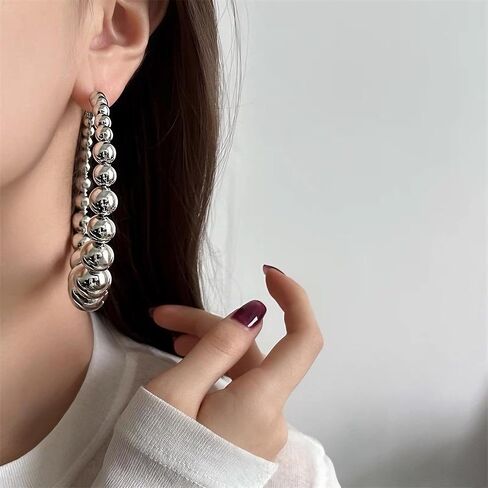Large Gold Hoop Earrings for Women Gold Silver Ball Beaded Hoop Dangle Earrings Statement Punk Jewelry in Saudi Arabia