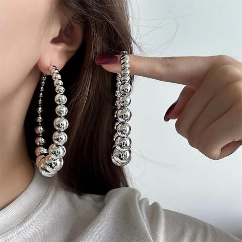 Large Gold Hoop Earrings for Women Gold Silver Ball Beaded Hoop Dangle Earrings Statement Punk Jewelry in Saudi Arabia