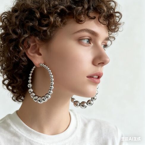 Large Gold Hoop Earrings for Women Gold Silver Ball Beaded Hoop Dangle Earrings Statement Punk Jewelry in Saudi Arabia