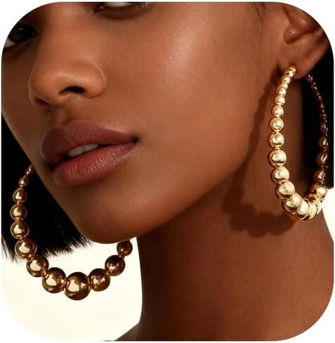 Large Gold Hoop Earrings for Women Gold Silver Ball Beaded Hoop Dangle Earrings Statement Punk Jewelry in Saudi Arabia